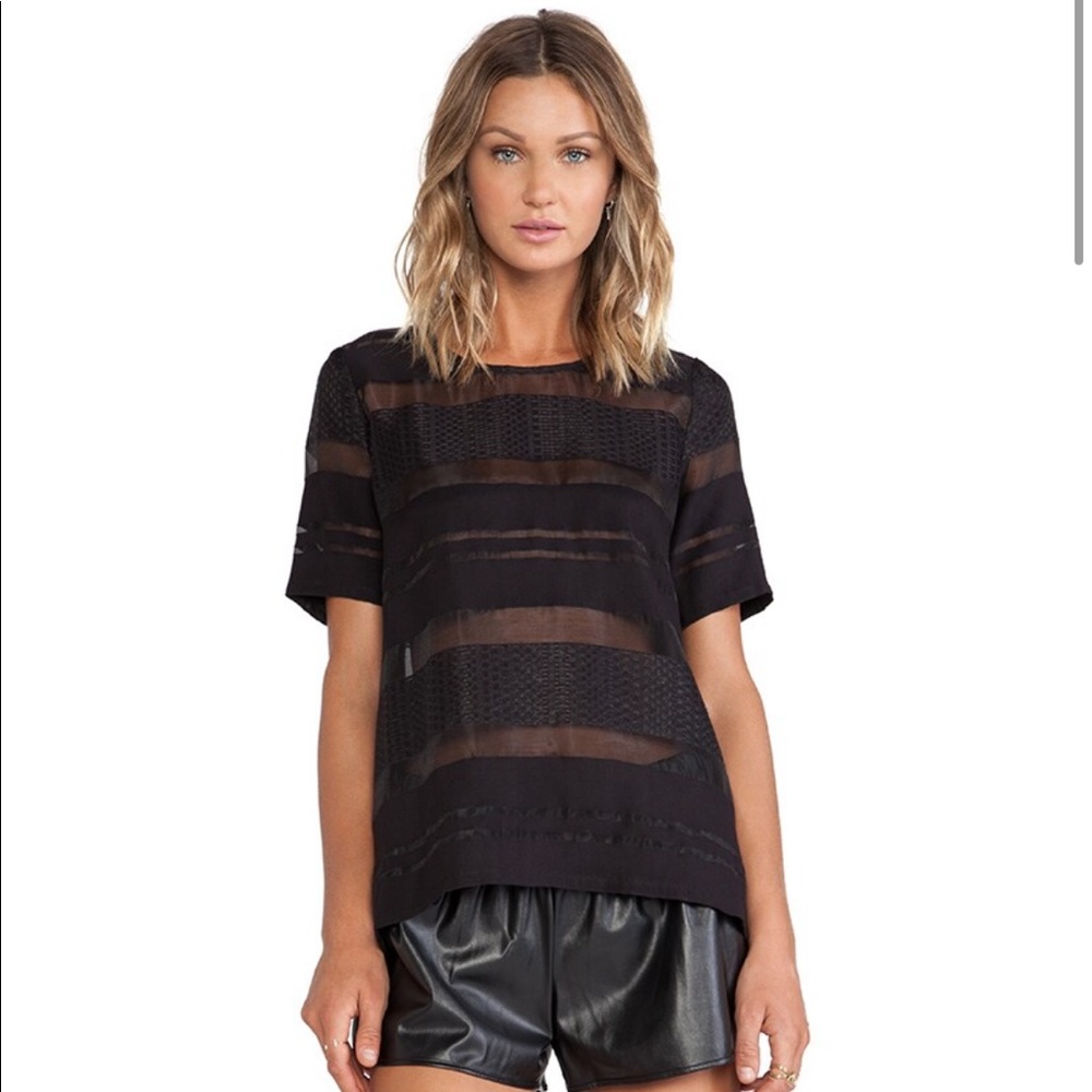 Black JOA Sheer Stripe Top